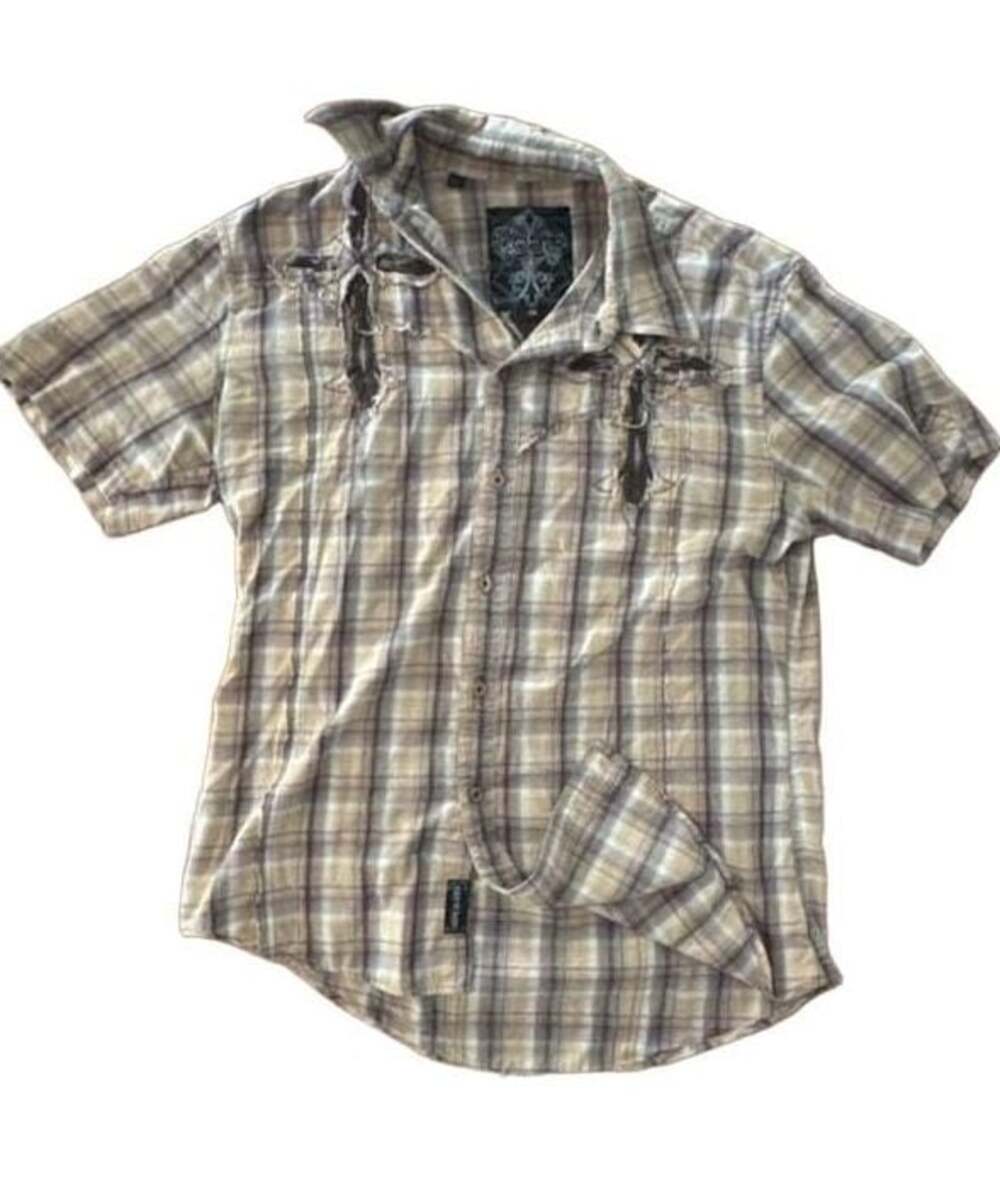 Roar Signature Tan Short Sleeve Embroidered Shirt Medium